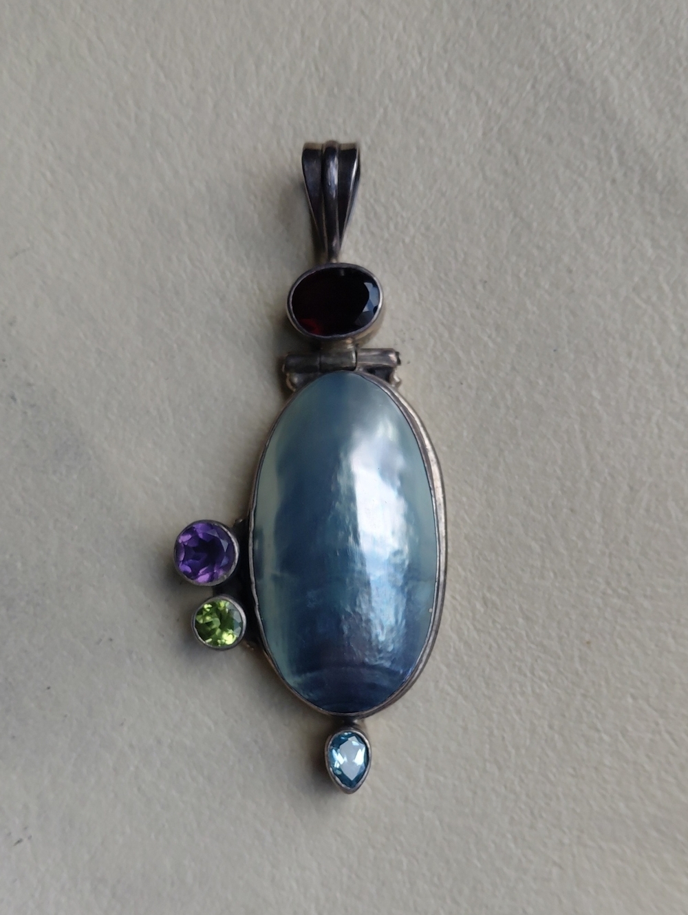 Silver Multi-Gem Oval Blue Pendant - Women Jewelry